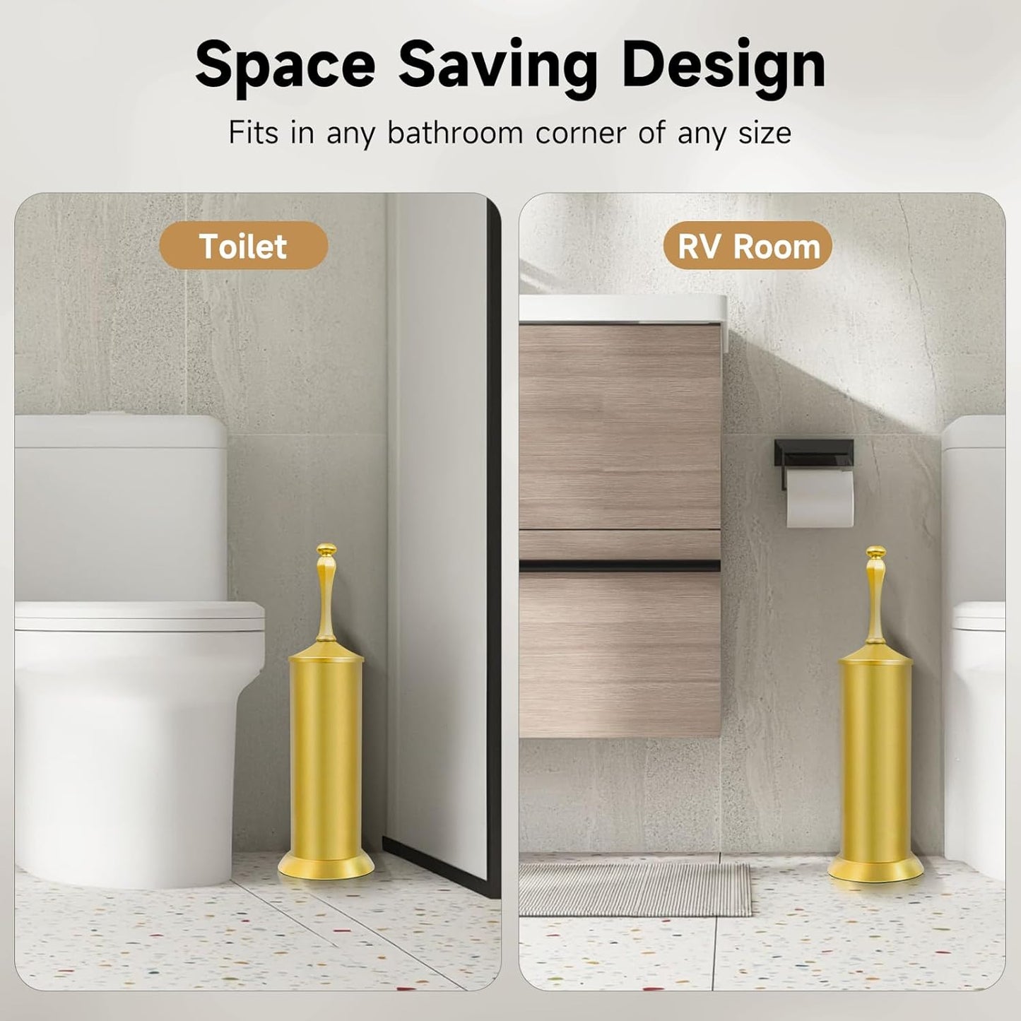 Bronze Toilet Brush and Holder，Extra Long Handled Toilet Brush for Bathroom，Stainless Steel Heavy Duty Toilet Bowl Brush,Deep Cleaning Modern Toilet Cleaner Brush -Space Saving, Covered Brush, Durable