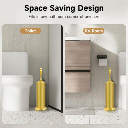 Bronze Toilet Brush and Holder，Extra Long Handled Toilet Brush for Bathroom，Stainless Steel Heavy Duty Toilet Bowl Brush,Deep Cleaning Modern Toilet Cleaner Brush -Space Saving, Covered Brush, Durable