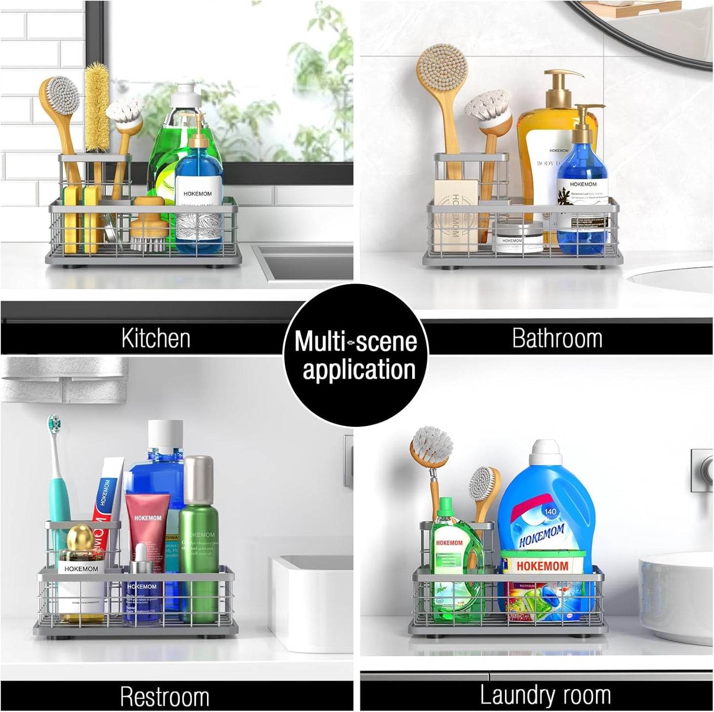 Kitchen Sink Caddy Organizer, [Stay-Dry Anywhere & No Drainage Needed] Sponge Holder for Kitchen Sink Countertop,Stainless Steel with Rust-Resistant Coating-10.24" L x 6.5" W x 5.83" H