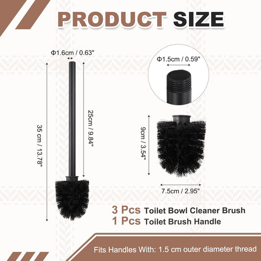 uxcell 3 Pcs Toilet Brush Set Replacement Head, 9.8 Inch Toilet Brush Refills with Handle, Bathroom Cleaning Tool Restroom Accessories for Bathtubs Bathroom Home Apartments Office, Black