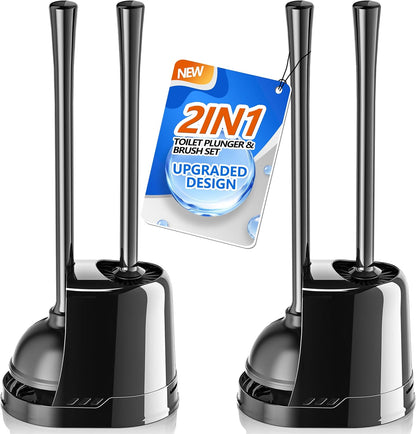 LOVLOY Toilet Plunger and Brush,2 Pack Bowl Brush and Heavy Duty Toilet Plunger Set with Ventilated Holder, 2-in-1 Toilet Brush and Plunger Combo for 5.3-inch Toilet Drain Bathroom Cleaning