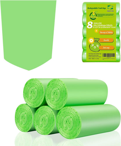 Small Trash Bags 4-6 Gallon, Inwaysin 200 Count Biodegradable Trash Bags 4 Gallon, Extra Strong Small Garbage Bags Unscented, Size Expanded, Green, for Bathroom Bedroom Office Kitchen Trash Can