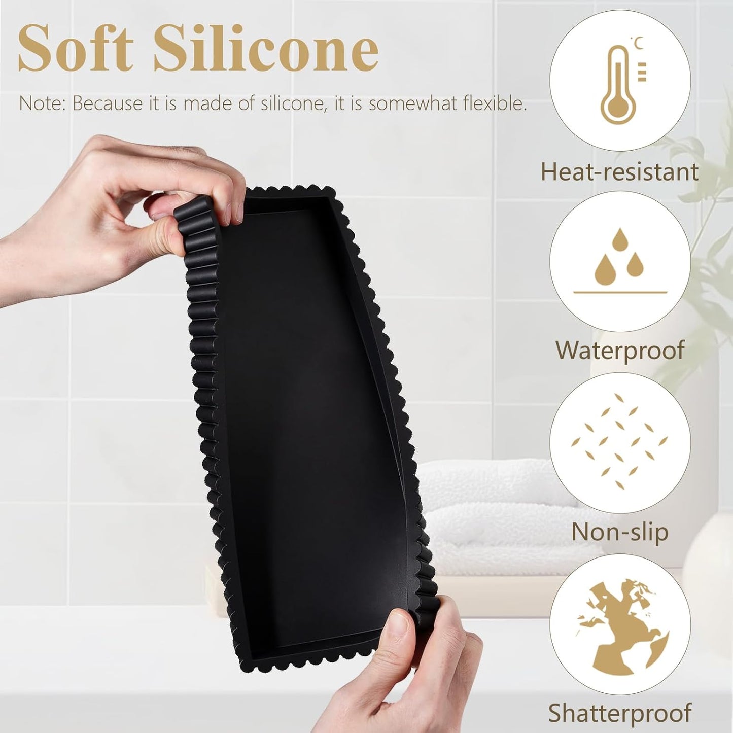 Silicone Bathroom Tray Small Vanity Organizer Rectangle Sink Caddy Sponge Holder Kitchen Counter Decor for Dish Soap, Perfume, Candle, Beige