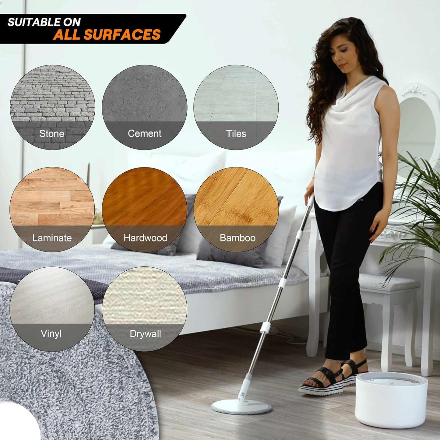 VENETIO Innowellclean Microfiber Spin Mop and Bucket Set with Patented Water Filtration System - Deep Self Cleaning/Dry/Wet All-In-One Floor Mop for Home Hardwood, Tile - Ideal for Pet Owners (2 Pads)