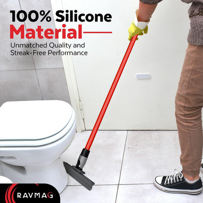 Heavy Duty Floor Squeegee for Concrete and Tile Floor - Silicone Squeegee Broom Floor Scrubber - Large Single Cast Rubber Blade Aluminum Long Handle 360° Swivel Joint - Garage Shower Window Cleaning