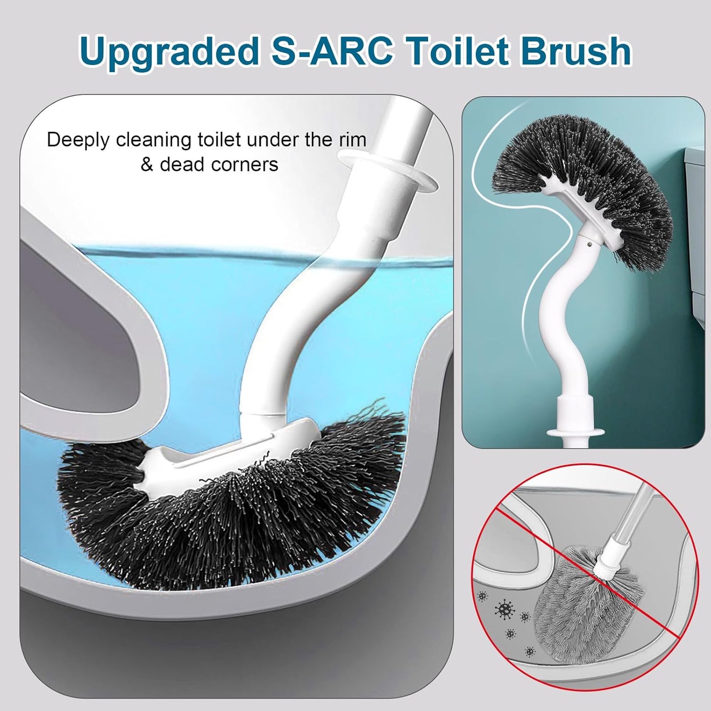 Toilet Bowl Brush and Holder Sturdy Plastic Long Handled Toilet Brushes for Bathroom with Ventilated Base Easy to Assemble for Deep Cleaning (White 1)