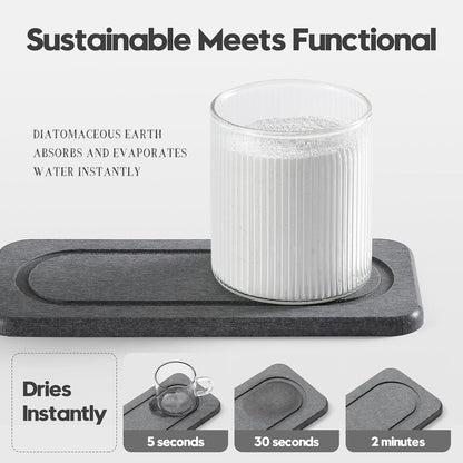 Fast Water Absorption Sink Organizer Tray Set, 3-Pack Compact and Space-Saving Stone Soap Holder Caddy for Kitchen & Bathroom Counter, Faucet Splash Guard, White (1pc of 8"x3.8" + 2pcs of 3.8"x3.8")