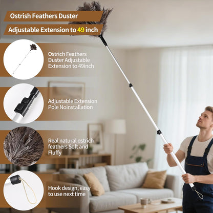 Natural Ostrich Feather Duster 14.9 inch Fluffy Mini Dusters with Plastic Handheld for Cleaning Car Keyboard Office 1 Pcs