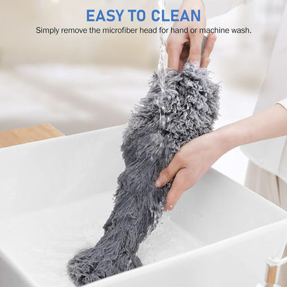 SetSail Extra-Long Dusters with Extension Pole 100-inch for Cleaning, Bendable Microfiber Head Washable Ceiling Fan Duster for High Ceilings, Furniture