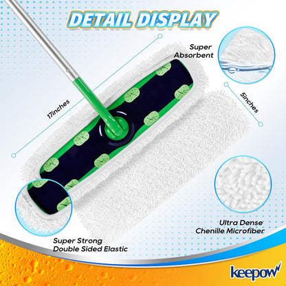 KEEPOW Reusable XL Mop Pads Compatible with Swiffer XL Sweeper, X-Large Dry Sweeping Cloths, Wet Mopping Cloths, Washable Microfiber XL Wet Pads Refills for Surface/Hardwood Floor Cleaning, 4 Pack