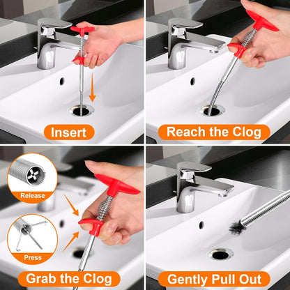 Drain Clog Remover, 25inch Drain Snake Hair Remover(3pcs), Hair Catcher Drain Auger Cleaner Tool Set For Toilet, Kitchen Sink, Bathroom Tub, Sewer