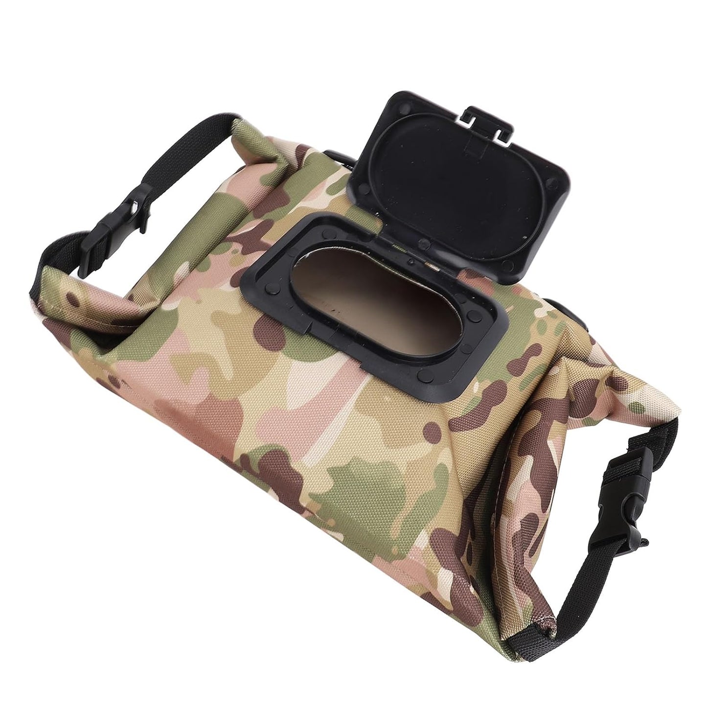 Large Capacity Canvas Portable Camping Wet Wipe Dispenser for Office Car Home Travel Hangable Wipe Holder (Camouflage Green)