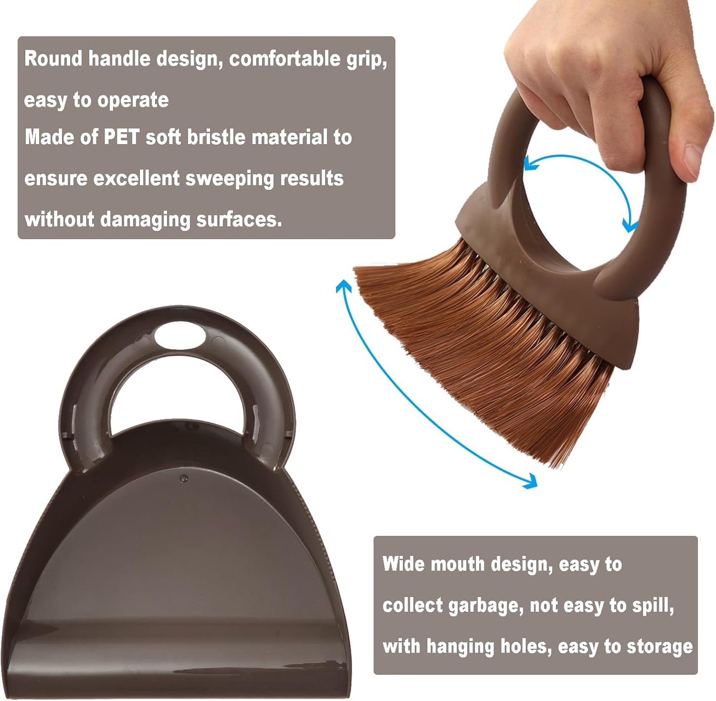 Round Handle Brush and Dustpan Set Small Broom & Dustpan Portable Handheld Sweeper for Desktop Sofa Floor Pet Nest (Off White)