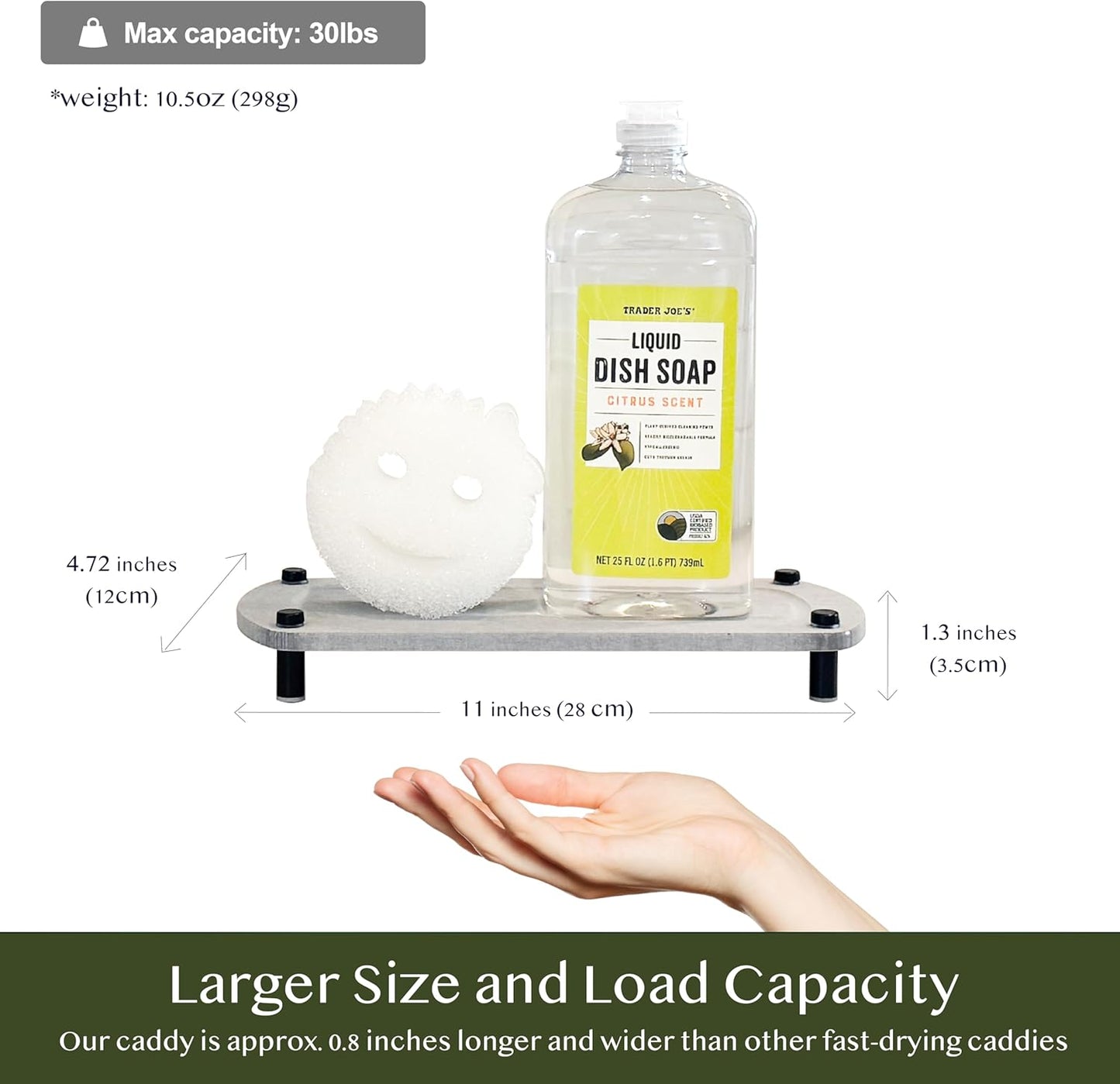 2PCS Water Absorbing Stone Soap Tray for Kitchen Bathroom Sink, Quick Dry Diatomaceous Earth Drying Rack and Shower Caddy, Soap Dispenser and Sponge Holder Organizer for Countertop, TWINKLE MOMENT; Pure White