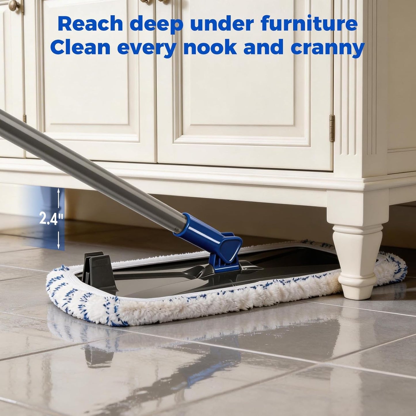 Mops for Floor Cleaning, Masthome Flat Dust Mop with 4 Reusable Pads, 2-Sided Microfiber Dust Mop for Wet & Dry Use, Flat Flip Mops for Hardwood, Laminate, Vinyl,Kitchen, Tile -1 Scraper