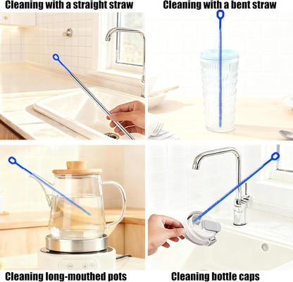 7pcs Reusable Straw Cleaning Set 4 Multi-Size Blue Brushes & 3 Multifunctional 3-in-1 Cup Lid Gap Cleaners for Bottles Mugs Accessories