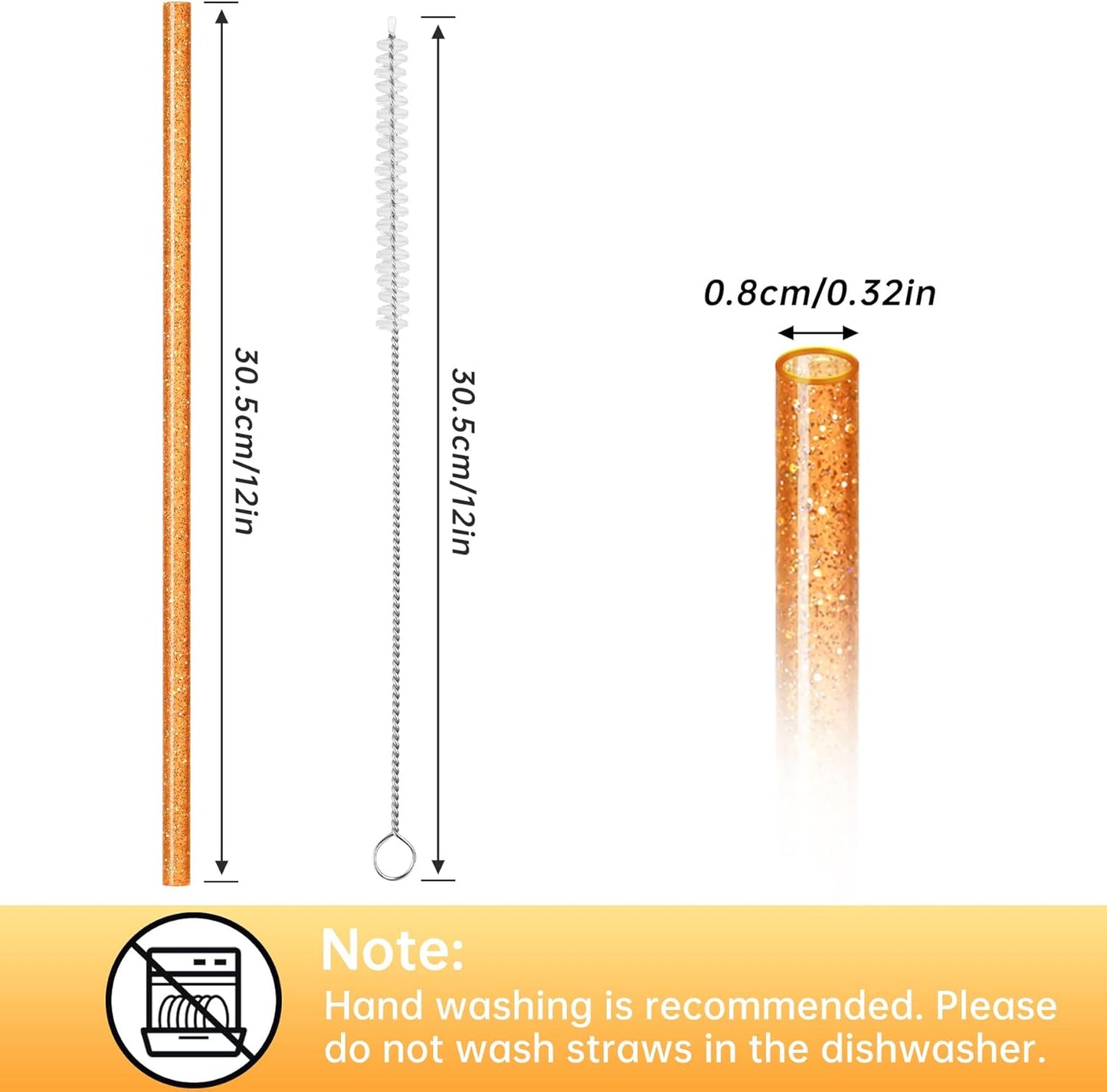 NiHome 12-Pack Glitter Replacement Straws for Stanley Tumbler 40OZ & 2 Cleaning Brushes Set, 12" Length BPA-Free Durable PETG Material for Various Beverages & Cups, Adds Sparkle to Your Drinks (Clear)