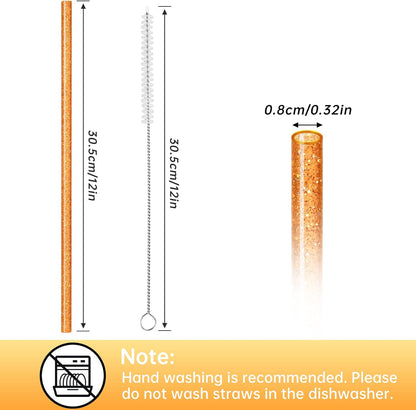 NiHome 12-Pack Glitter Replacement Straws for Stanley Tumbler 40OZ & 2 Cleaning Brushes Set, 12" Length BPA-Free Durable PETG Material for Various Beverages & Cups, Adds Sparkle to Your Drinks (Clear)