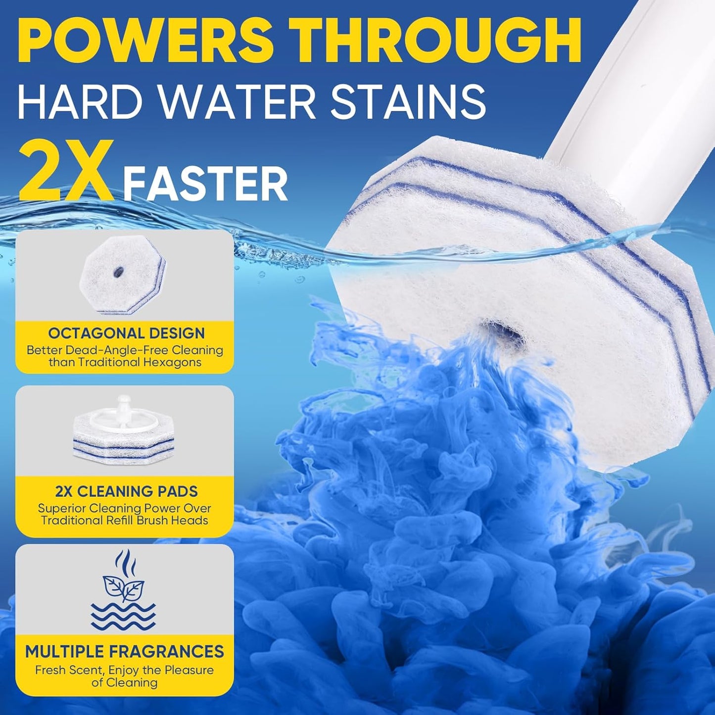 60Ct Aromative Toilet Brush Refills, Toilet Bowl Cleaner Refills, Double-Layer Cleaning Pads Added, Disposable Refill Heads for Toilet Bowl Cleaner Wands, Bulk （Patented）