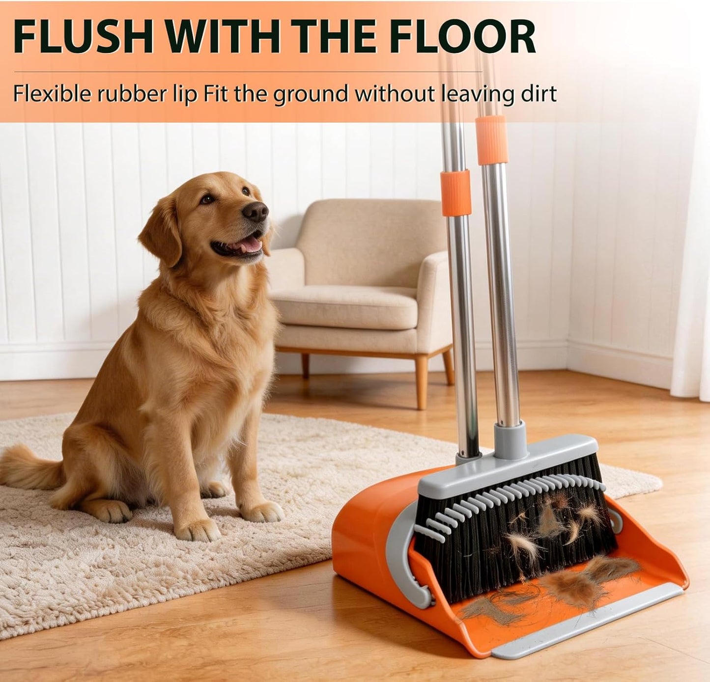 YZO Broom and Dustpan Set, 54.33 Inch Long Handle Standing Design, Dustpan Front Rubber Tight Seal, Broom with 5 Layer Bristles, Suitable for Living Room, Bedroom, Yard, Office and Apartment(Green)