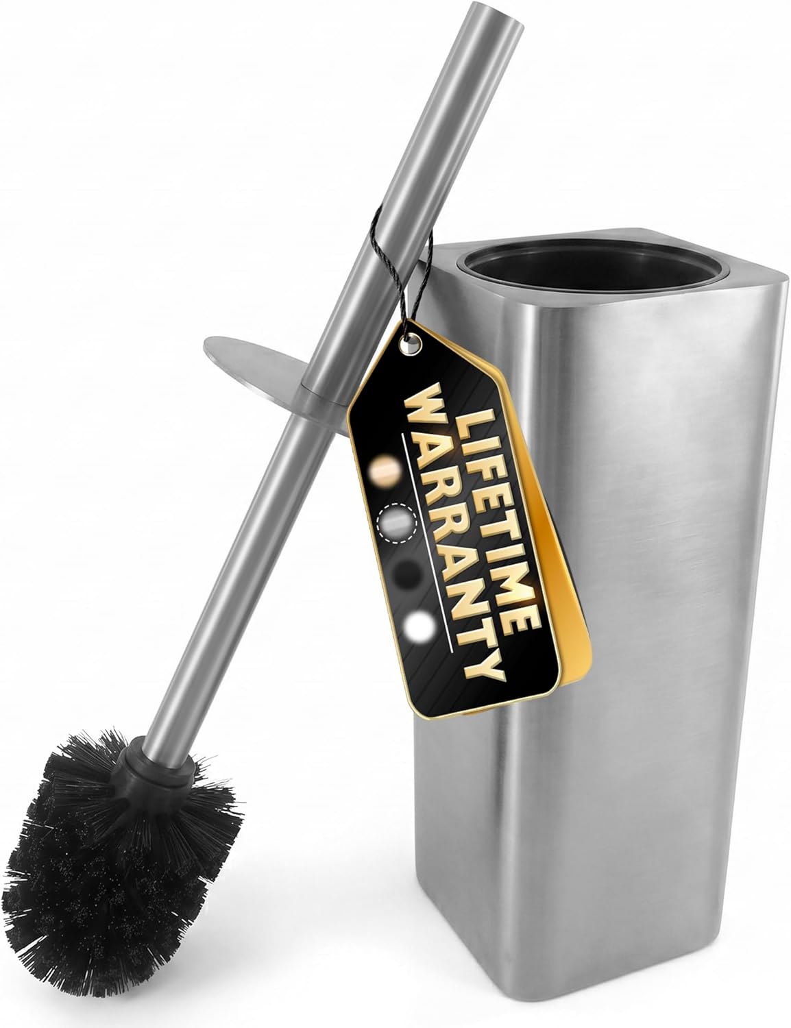 Stylish Stainless Steel Toilet Brush and Holder Set - Silver Toilet Bowl Brush and Holder with Splash Cover, Sturdy Bristles, Corrosion & Scratch Resistant - Elegant Design, Effective Deep Cleaning