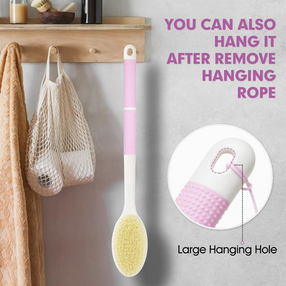 Backski Back Scrubber Anti Slip for Shower, Shower Brush Long Handle with Stiff and Soft Bristles, Body Exfoliator for Bath or Dry Brush(Blue)