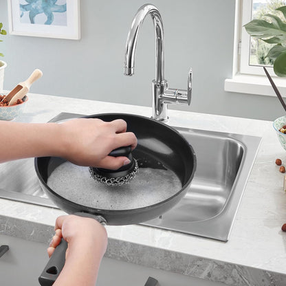Onewly Cast Iron Scrubber and Scraper, Chain Mail Scrubber Cast Iron for Cleaning Dishes, Stock Pots, Pans, Griddles, Grills, Dish Scouring Pads