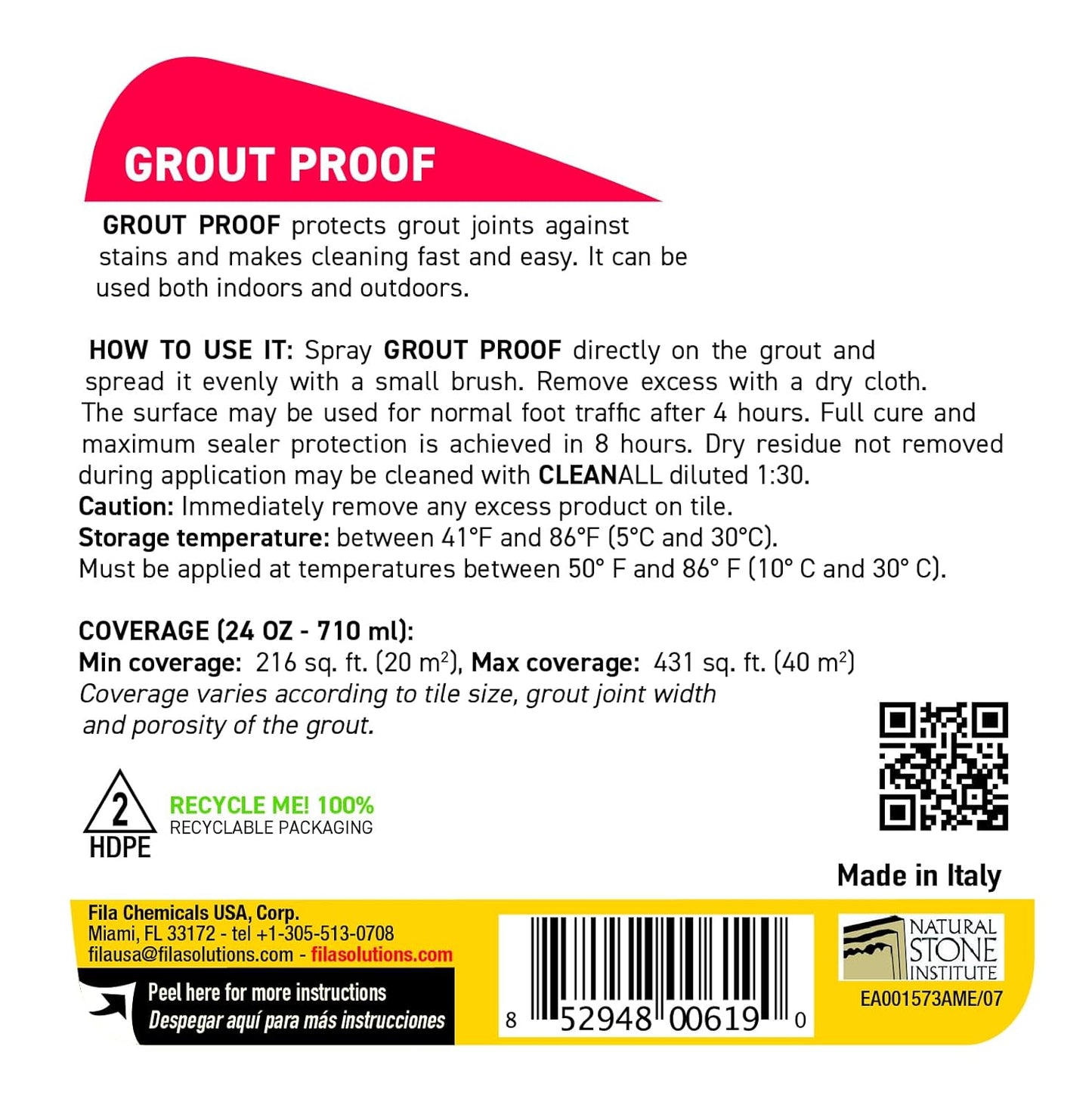 FILA Grout Sealer Spray Filagrout Proof 24 OZ, Grout Sealer for Tile and Stone, Eco-friendly