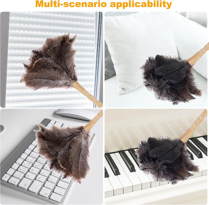 Ostrich Feather Duster, Natural Fluffy Reusable Real Eco-Friendly Genuine Soft Handheld Feather Dusters for Cleaning Supplies, Blinds, Office, Car(15 inch)