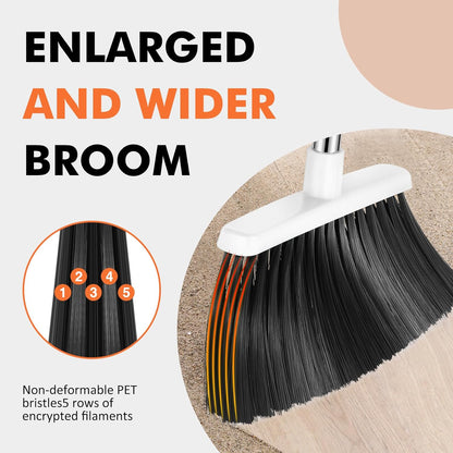 Heavy Duty Broom, 55 Inch Long Handle Outdoor Large Angle Brooms, Commercial Broom for Sweeping Indoor, for Home Garage Kitchen Office Courtyard Lobby Patio Lawn Concrete