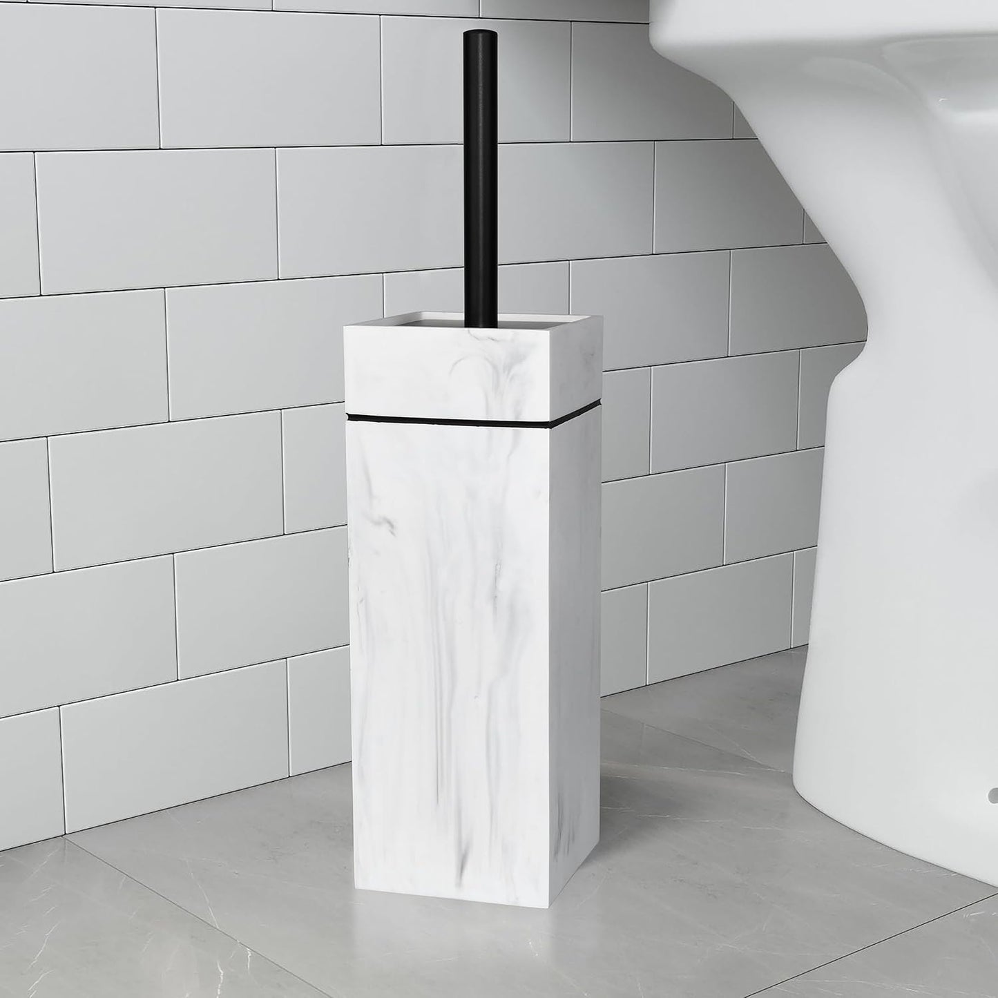 White Floral Branches Design Resin Toilet Bowl Brush and Holder Set, Elegant Bathroom Cleaning Tool with Durable Bristles, Compact and Functional