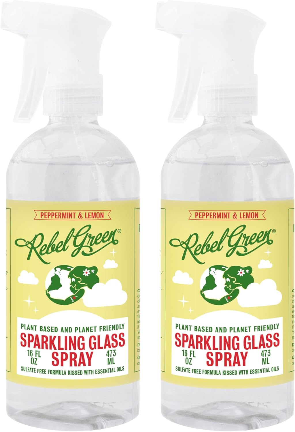 Rebel Green Sparkling Glass Spray - Streak-Free Natural Glass Cleaner for Windows, Mirrors, and Surfaces - Lavender & Grapefruit Scent - 16 oz - 2 Pack
