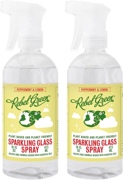 Rebel Green Sparkling Glass Spray - Streak-Free Natural Glass Cleaner for Windows, Mirrors, and Surfaces - Lavender & Grapefruit Scent - 16 oz - 2 Pack