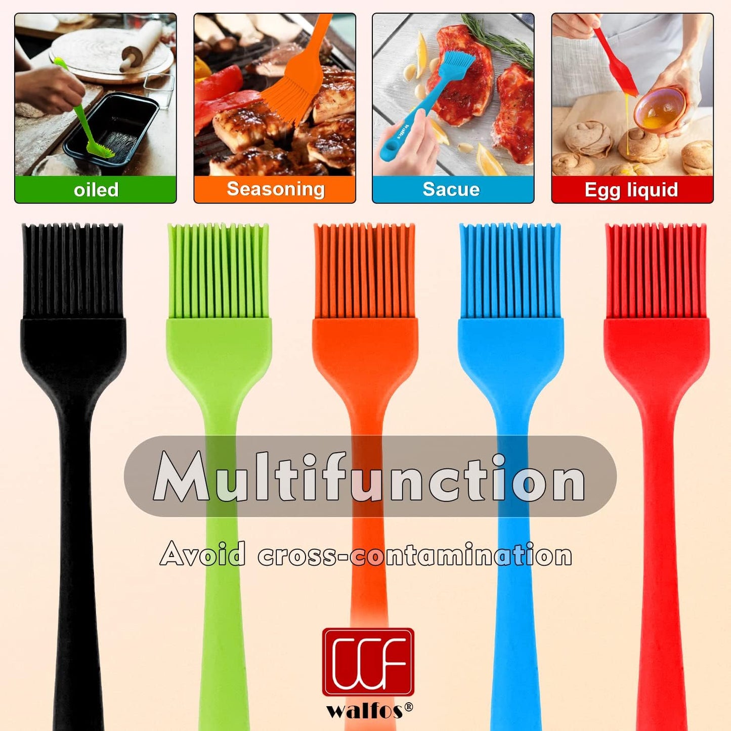 Walfos Silicone Basting Pastry Brush, Heat Resistant Pastry Brush Set, Strong Steel Core and One-Pieces Design, Perfect for BBQ Grill Baking Kitchen Cooking, BPA Free and Dishwasher Safe, 2 Pcs (Blue)