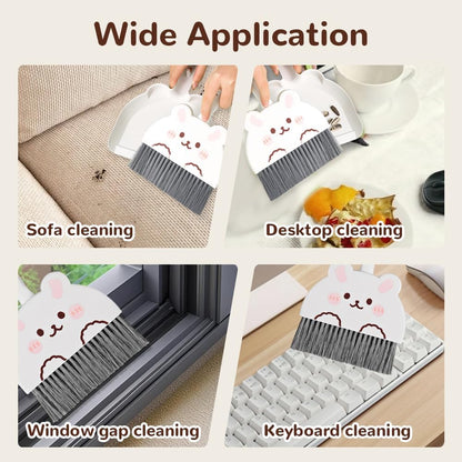 Portable Hand Broom and Dustpan Set, Cute Mini Broom and Dustpan Set with Durable Brush,Lightweight Small Dust Pan and Broom Set for Desktop Cleaning Small Space Cleaning(Rabbit)