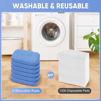 6-Pack Reusable Mop Pads Compatible with Sweeper Mop - 100% Coral Fleece Washable Refills - Microfiber Dry & Wet Sweeping Cloths for Multi-Surface/Hardwood Floor Cleaning