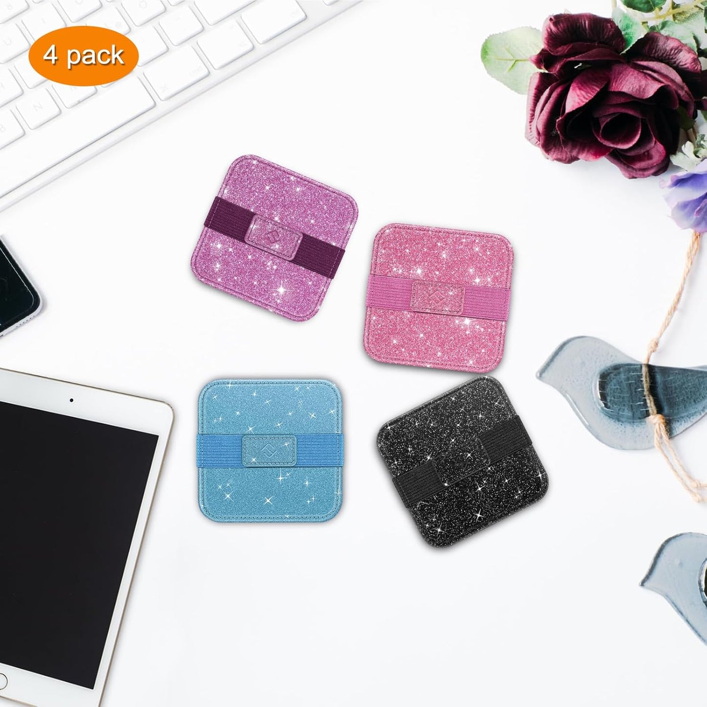 Fintie Screen Cleaning Pad, [4 Pack] Soft Cloth Wipes Screen Cleaner with Elastic Strap for iPad, iPhone, MacBook, Tablets, Laptop (Galaxy)