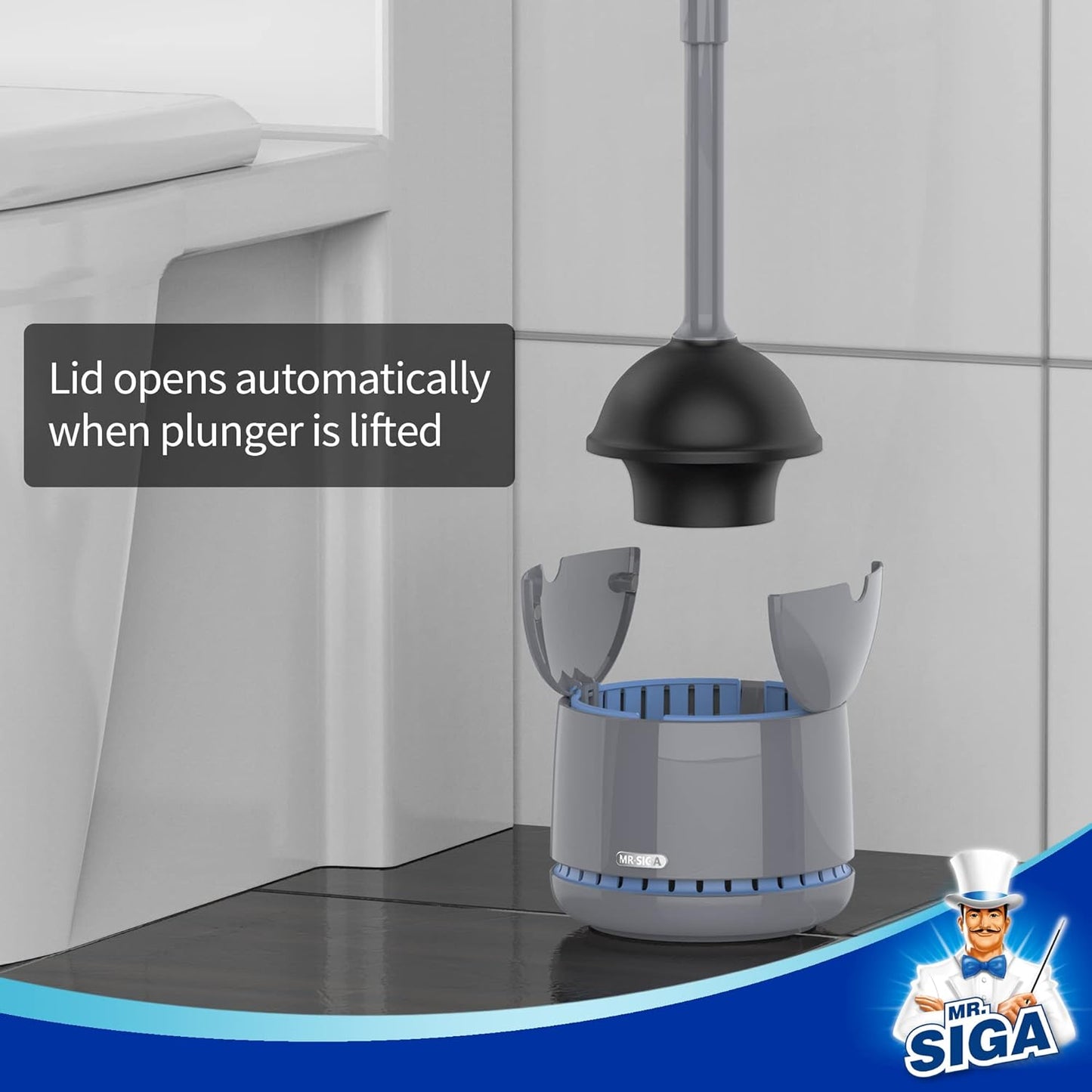 MR.SIGA Toilet Plunger with Holder, Heavy Duty Toilet Plunger and Holder Combo for Bathroom Cleaning, Black