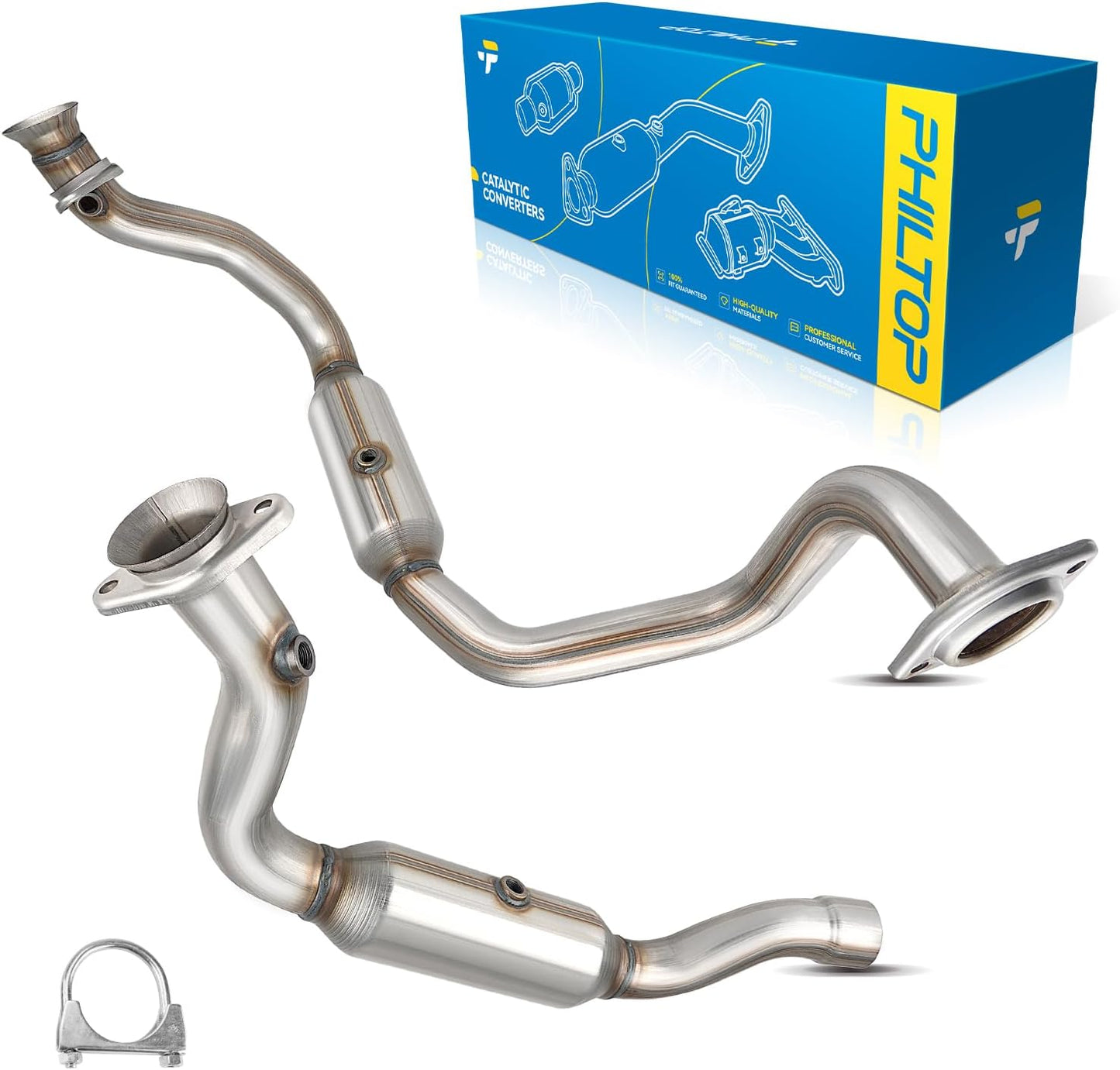 PHILTOP Left and Right Catalytic Converter Replacement For 2005-2010 300 2.7/3.5L V6 RWD, 2006-2010 Charger 2.7/3.5L V6 RWD, 2005-2008 Magnum 2.7/3.5L V6 RWD Replace 55434, 55433 (EPA Compliant) - Colors B