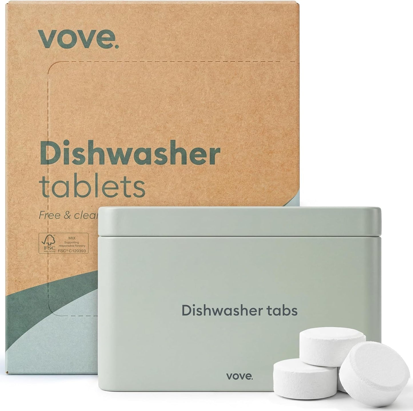 Vove Dishwasher Detergent Tablets, 40 Count - Plastic-Free, No PVA, No Microplastics - 2x Enzyme Power for Sparkling Dishes - Plant-Based, Fragrance-Free, Septic Safe, FSC-Certified Kraft Packaging