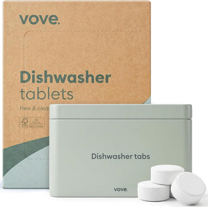 Vove Dishwasher Detergent Tablets, 40 Count - Plastic-Free, No PVA, No Microplastics - 2x Enzyme Power for Sparkling Dishes - Plant-Based, Fragrance-Free, Septic Safe, FSC-Certified Kraft Packaging