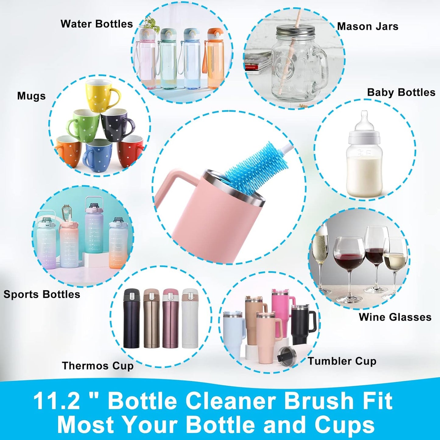 XANGNIER 5 in 1 Bottle Cleaning Brush Set,Multifunctional Water Bottle Brush and Straw Cleaner Brush,Cleaning Tool Kit for Owala/Stanley/Yeti/Simple Modern Tumbler Cup Accessories,Kitchen Gadgets