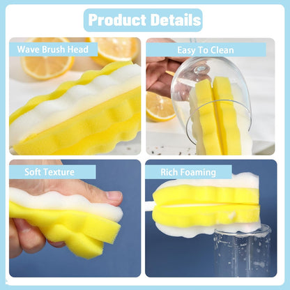 INVODA 4PCS Bottle Brush Long Handle Cup Cleaner Brush Sponge Bottle Scrubber Detachable Handle Portable Sponge Cleaning Brush for Baby Bottle Dishwashing Kitchen Clean Glasses Mugs (4 PCS)