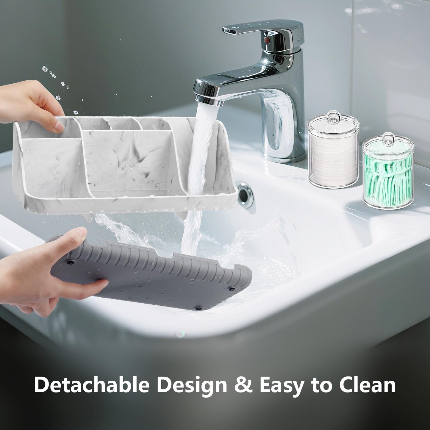 GFWARE Wood Toothbrush Holders for Bathrooms Countertop Organizer - Detachable 7 Slots Kid Bathroom Decor and Accessories, Wooden Bathroom Sink Storage Organization, Caddy, Tray, Brown
