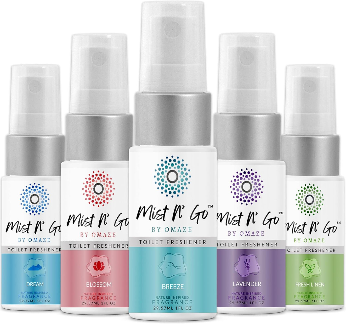 Mist N’ Go by Omaze Travel Bathroom Spray for Toilet Spray Odor Eliminator - Travel Toilet Spray for Bathroom Air Freshener Spray for Bathroom Deodorizer - Clean Mix, Travel Size (1oz x2)