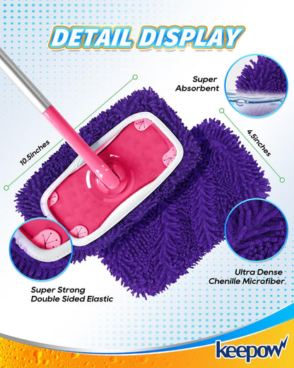 KEEPOW Reusable Microfiber Mop Pads Compatible with Swiffer Sweeper, Dry Sweeping Cloths, Washable Wet Mopping Cloth Refills for Hardwood Floor Cleaning, 6 Pack