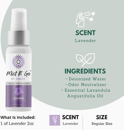 Mist N’ Go by Omaze Travel Bathroom Spray for Toilet Spray Odor Eliminator - Travel Toilet Spray for Bathroom Air Freshener Spray for Bathroom Deodorizer - Clean Mix, Travel Size (1oz x2)