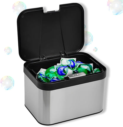 Skywin TidyFriend Laundry Pods Container with Lift Up Lid, 12.4" x 6.5" x 8.7", Airtight Storage Keeps Pods Fresh, Laundry Detergent Container & Dishwasher Pod Holder (Grey)