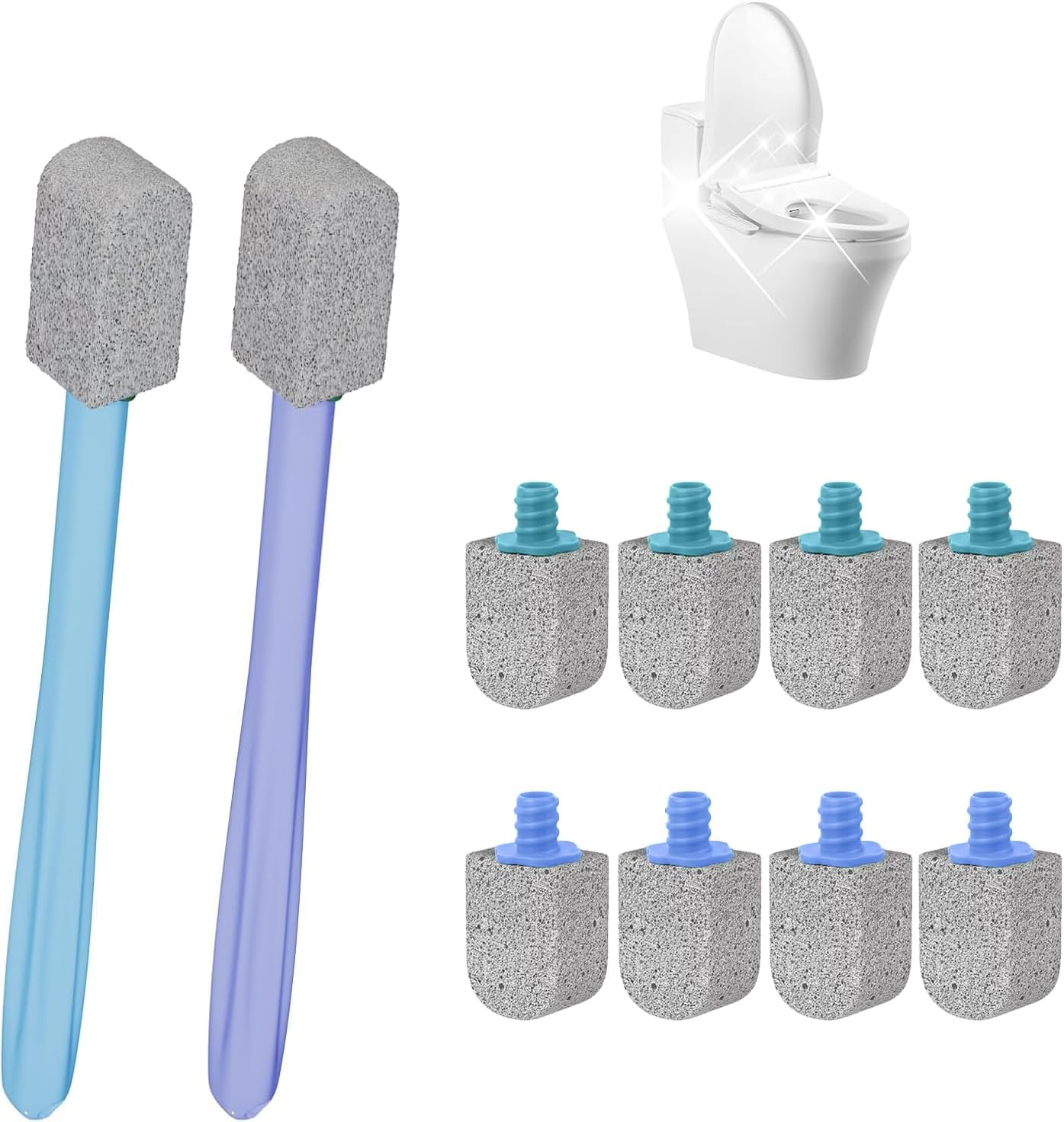 Pumice Stone Toilet Bowl Cleaner,Bathroom Cleaner Brush Toilet Wand Refills with 30CM Long Handle for Remove Hard Water Stains with 1 Wand+ Pumice Stones (5 Pack)