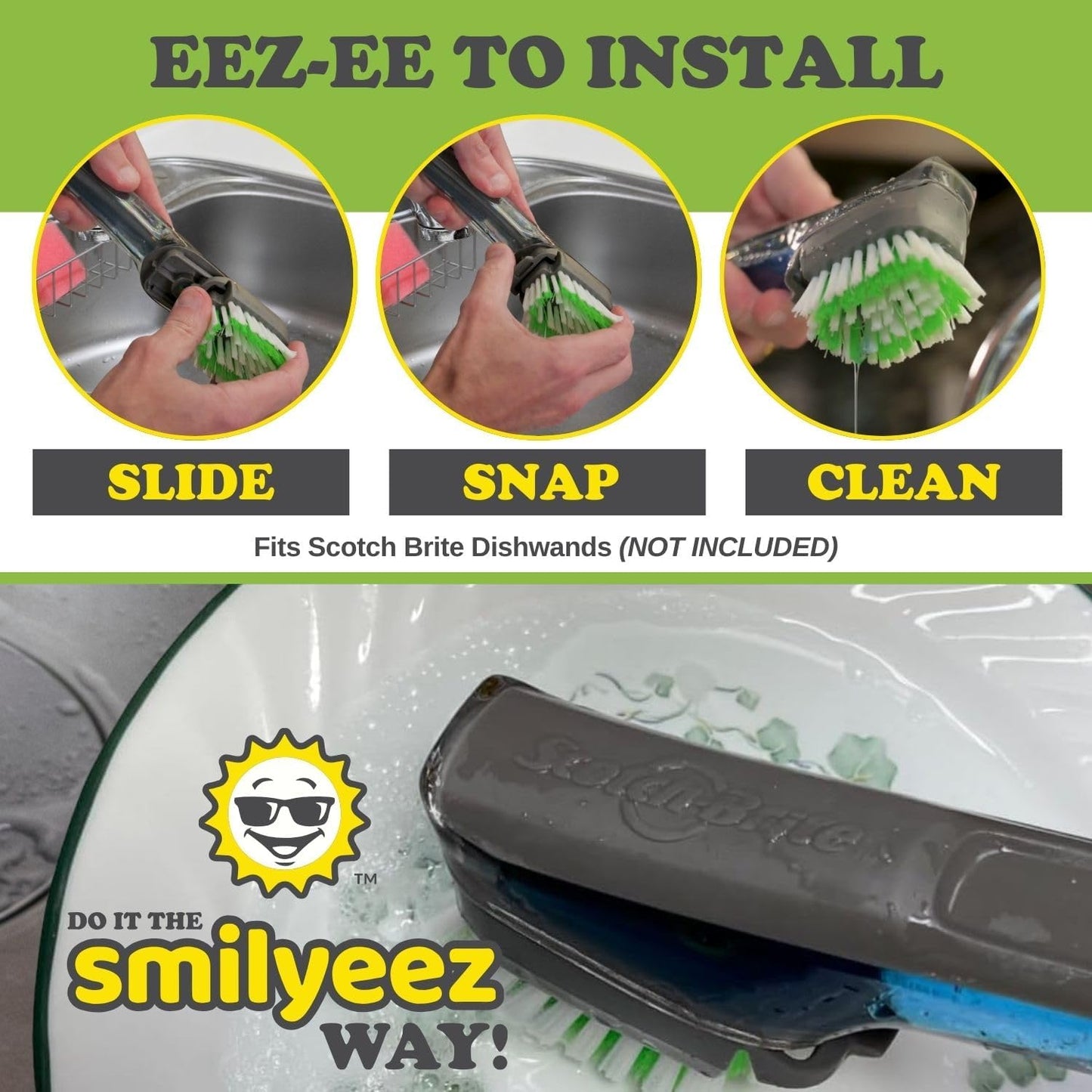 Smilyeez Replacement for Scotch Brite, 4-Pack, Makes Your Dishwand Like New, Dishwand Brush Refills, Easy to Install